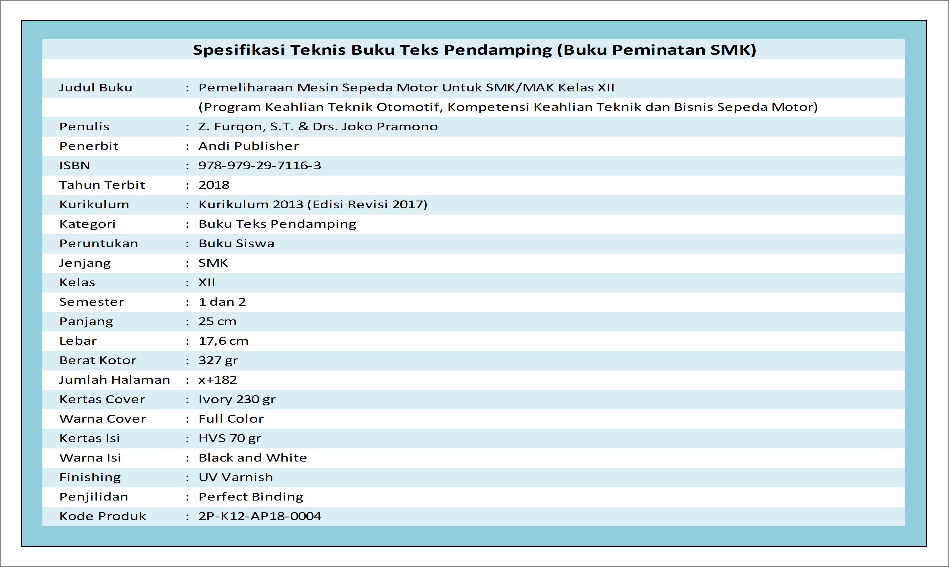 Jual Buku Teks Pendamping Pemeliharaan Mesin Sepeda Motor Untuk