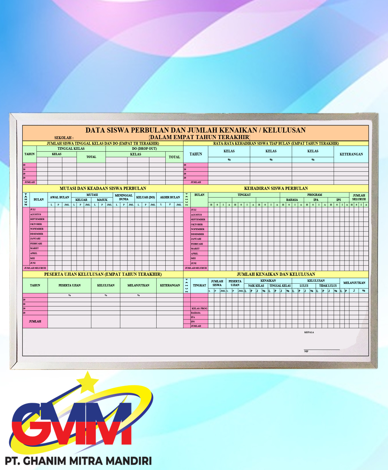 Jual Kebutuhan Sekolah Papan Data Siswa Perbulan dan 