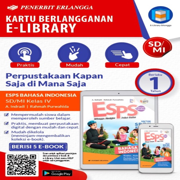 Jual Pembelajaran Digital Sd E Library Esps B Indonesia Sd Mi Kls Iv K13n 5exp 1th Dari Penerbit Penerbit Erlangga Mahameru Original Murah Siplah Eureka Bookhousess